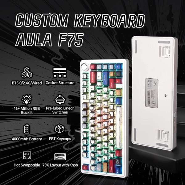 Aula F75 Pro Wireless + Bluetooth HotSwap Mechanical RGB Gaming Keyboard (Comics – Reaper Switch)