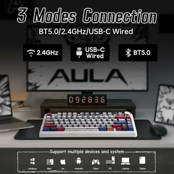 Aula F75 Pro Wireless + Bluetooth HotSwap Mechanical RGB Gaming Keyboard (Comics – Reaper Switch)