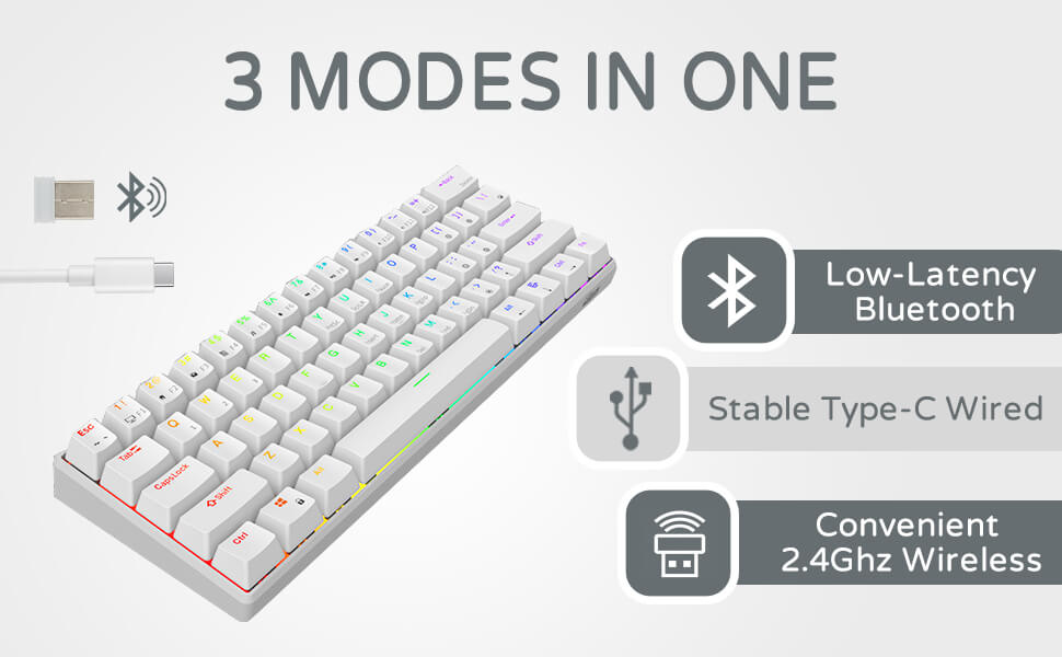 RK61 Wireless 60% Mechanical Gaming Keyboard - Hot Swappable Switch (white)